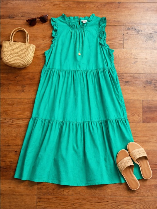 J. Crew Dresses & Skirts - J.Crew Re-imagined Kelly Green Tiered Midi Dress Size 18 | Ruffle Sleeve